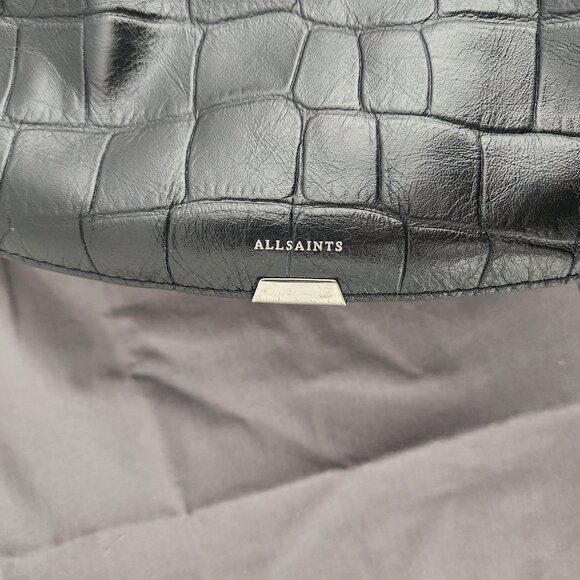 All Saints | Polly Round Medium Leather Crossbody in Black Mock Croc, One Size - Picture 3 of 11